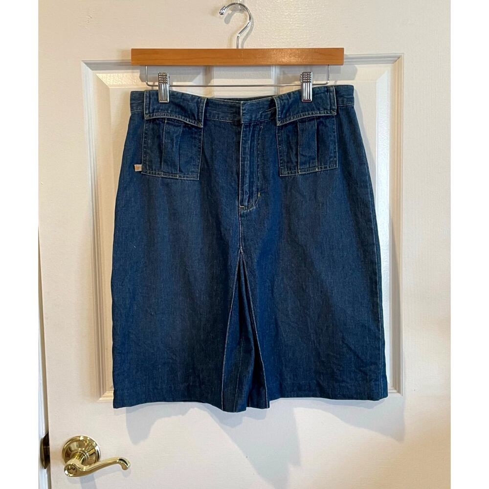90s Vintage Liz Claiborne Denim Skirt Cargo Utility Pockets A-Line Midi SZ 10P